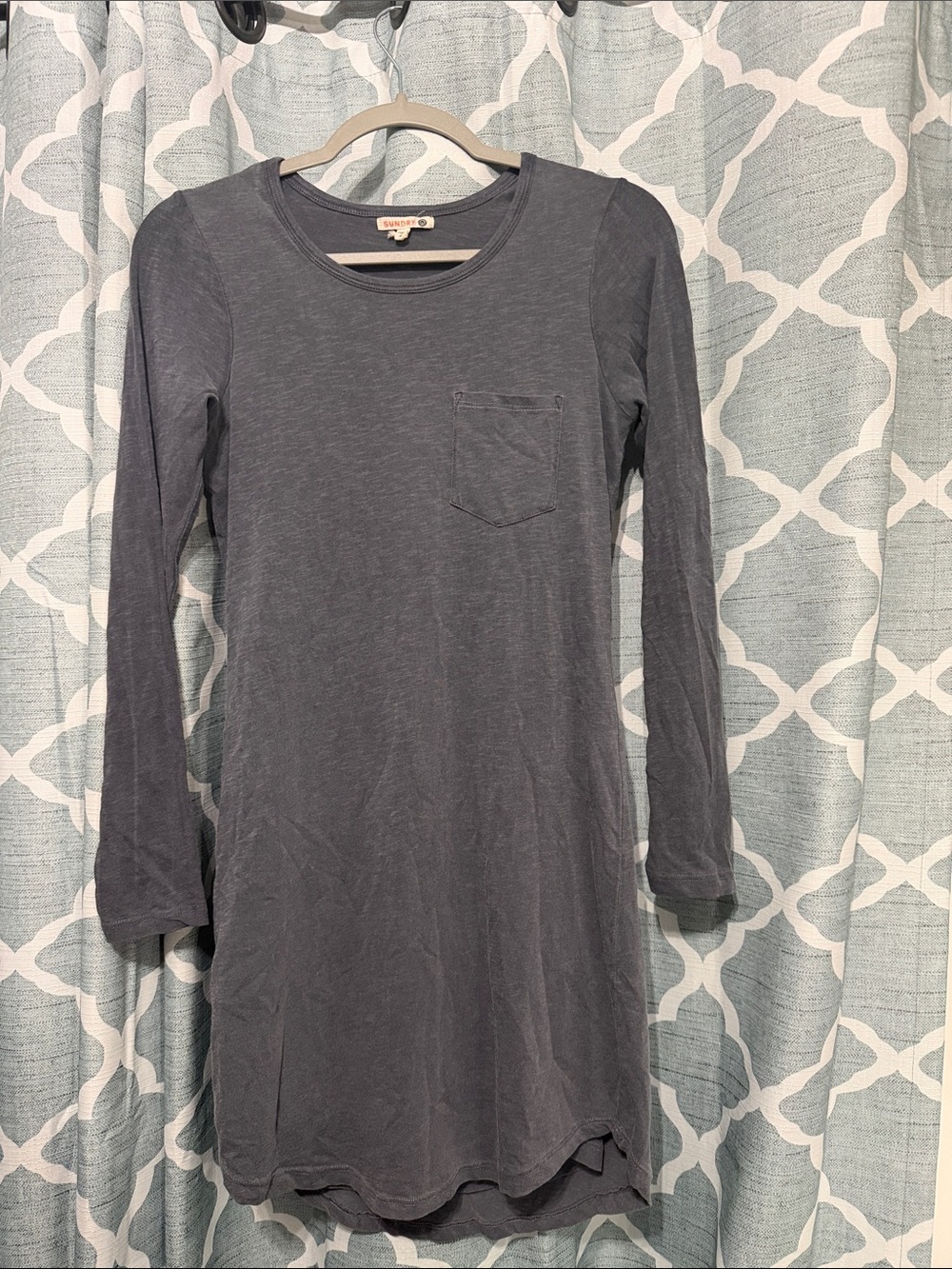 Sundry Long Sleeve Pocket Tunic Dress - Charcoal Gray